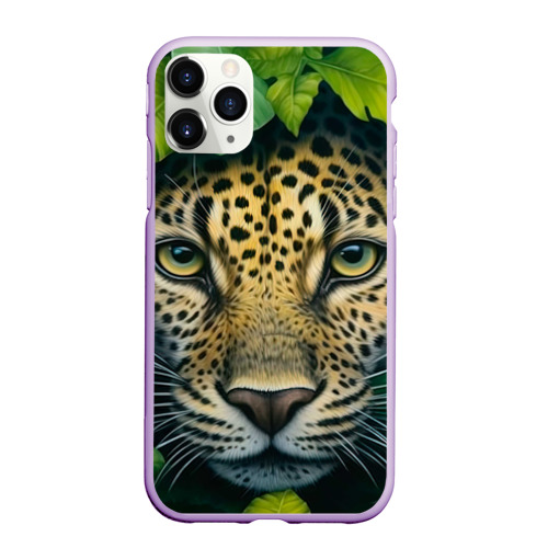 Чехол для iPhone 11 Pro матовый с принтом Леопард в листьях, вид спереди #2