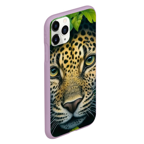 Чехол для iPhone 11 Pro матовый с принтом Леопард в листьях, вид сбоку #3
