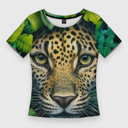 Женская футболка 3D Slim Леопард в листьях