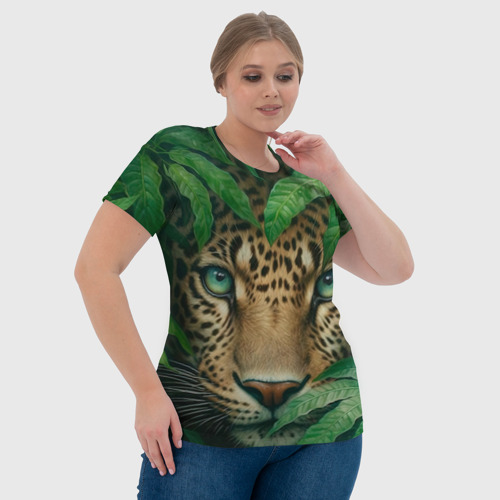 Женская футболка 3D с принтом Леопард в  кустах, фото #4