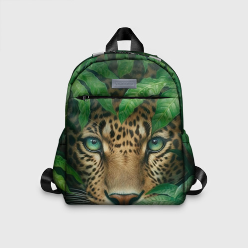 Детский рюкзак 3D с принтом Леопард в  кустах, вид спереди #2