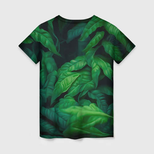 Женская футболка 3D с принтом Леопард  в джунглях, вид сзади #1