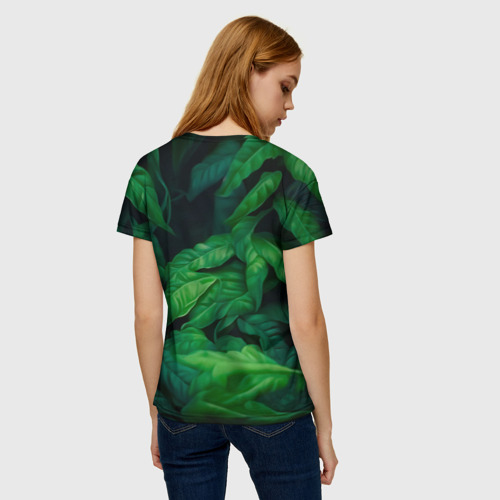 Женская футболка 3D с принтом Леопард  в джунглях, вид сзади #2
