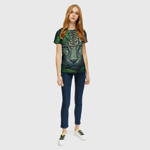 Женская футболка 3D с принтом Леопард  в джунглях, вид сбоку #3