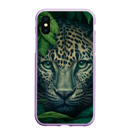 Чехол для iPhone XS Max матовый с принтом Леопард  в джунглях, вид спереди #2