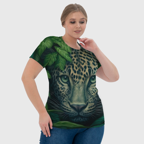 Женская футболка 3D с принтом Леопард  в джунглях, фото #4