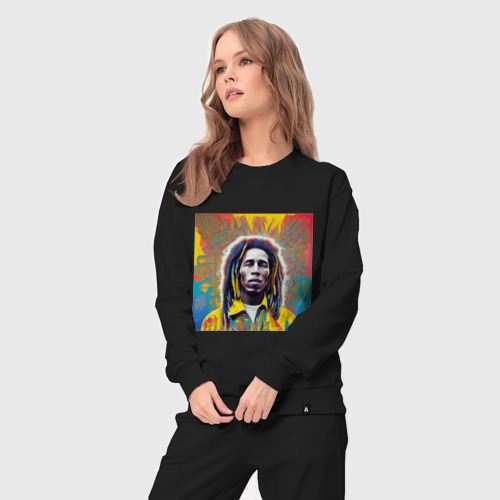 Женский костюм хлопок с принтом Bob Marley blue-yellow graffity Art, вид сбоку #3