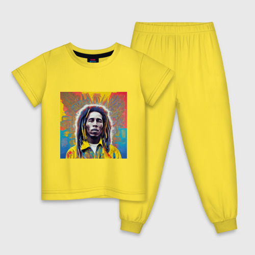 Детская пижама хлопок Bob Marley blue-yellow graffity Art, цвет желтый