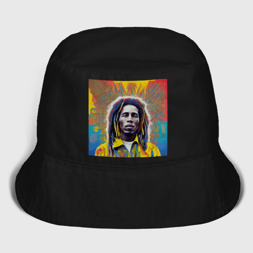 Мужская панама хлопок Bob Marley blue-yellow graffity Art, цвет черный