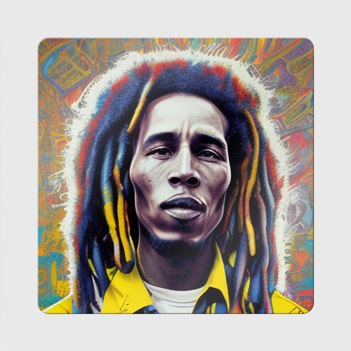 Магнит виниловый Квадрат Bob Marley blue-yellow graffity Art