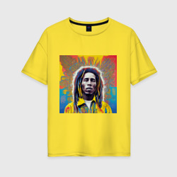 Bob Marley blue-yellow graffity Art – Женская футболка хлопок Oversize с принтом купить со скидкой в -16%