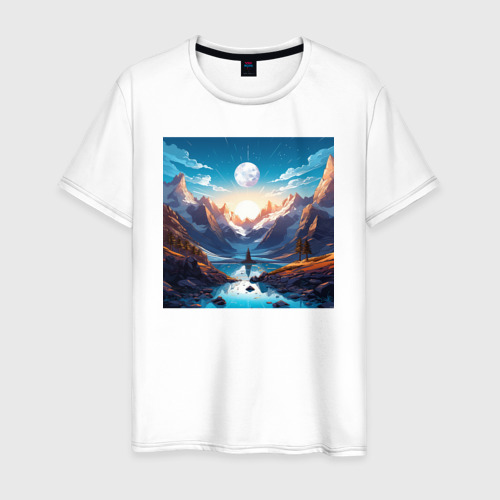 Мужская футболка из хлопка с принтом Восхождение в Горы, вид спереди №1