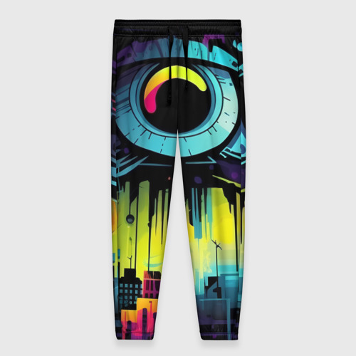 Женские брюки 3D с принтом The eye of cyberpunk, вид спереди #2