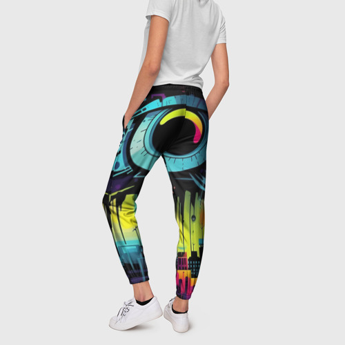 Женские брюки 3D с принтом The eye of cyberpunk, вид сзади #2