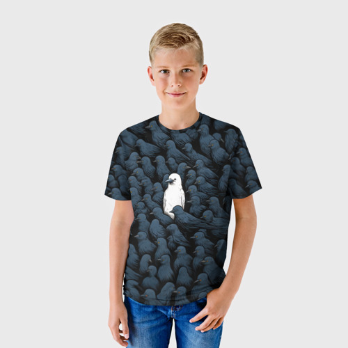 Детская футболка 3D с принтом White crow, фото на моделе #1
