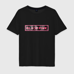 Мужская футболка хлопок Oversize Логотип Black Pink и силуэты участниц