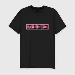 Мужская футболка хлопок Slim Логотип Black Pink и силуэты участниц