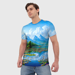 Мужская футболка 3D Кувшинки в горах - фото 2