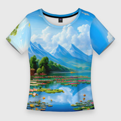 Женская футболка 3D Slim Кувшинки в горах