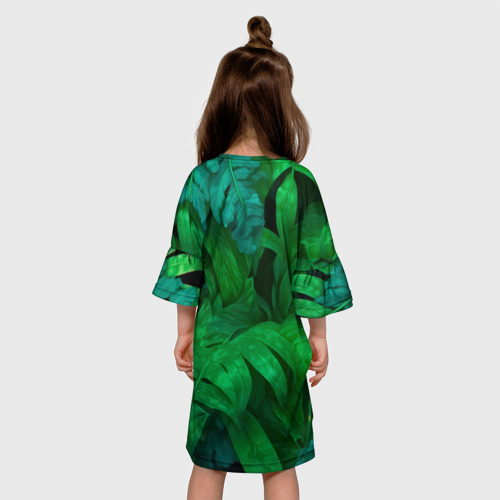 Детское платье 3D с принтом Леопард выглядывает из листьев, вид сзади #2