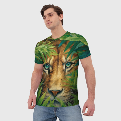 Мужская футболка 3D с принтом Лев в джунглях, фото на моделе #1