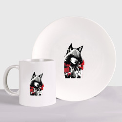Набор: тарелка + кружка Werewolf - neural network - pop art