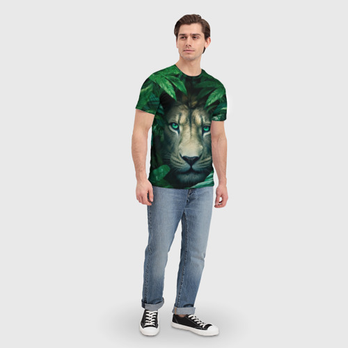 Мужская футболка 3D с принтом Лев в джунглях, вид сбоку #3