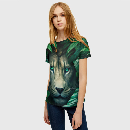 Женская футболка 3D с принтом Лев в  джунглях, фото на моделе #1