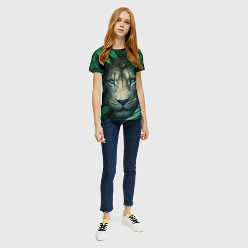 Женская футболка 3D с принтом Лев в  джунглях, вид сбоку #3