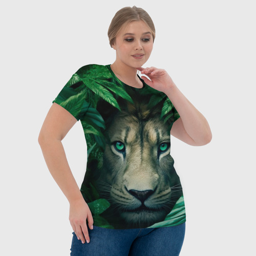 Женская футболка 3D с принтом Лев в  джунглях, фото #4