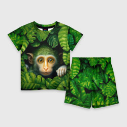 Детский костюм с шортами 3D Маленькая обезьянка в листьях