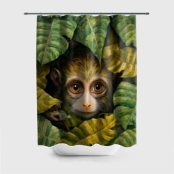 Штора 3D для ванной Маленькая обезьянка  в листьях