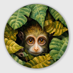 Круглый коврик для мышки Маленькая обезьянка  в листьях