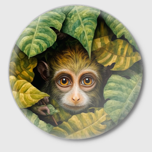 Значок Маленькая обезьянка  в листьях, цвет белый