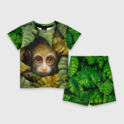 Детский костюм с шортами 3D Маленькая обезьянка  в листьях