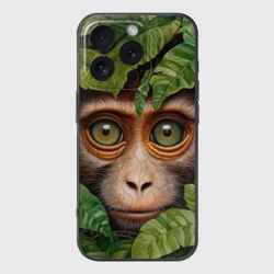 Чехол для iPhone 16 Pro силиконовый с защитой камеры Обезьяна в джунглях