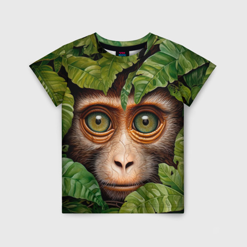 Детская футболка 3D с принтом Обезьяна в джунглях, вид спереди #2
