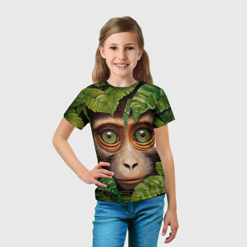 Детская футболка 3D с принтом Обезьяна в джунглях, вид сбоку #3