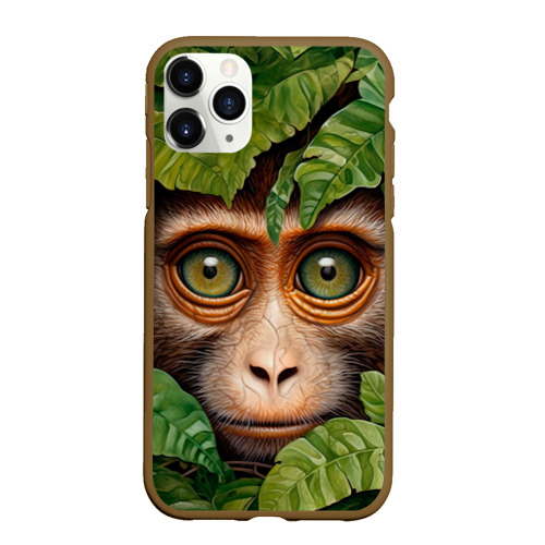 Чехол для iPhone 11 Pro матовый с принтом Обезьяна в джунглях, вид спереди #2