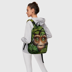Рюкзак с принтом Обезьяна в джунглях для любого человека, вид спереди №4. Цвет основы: белый