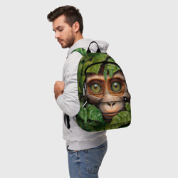 Рюкзак с принтом Обезьяна в джунглях для любого человека, вид спереди №2. Цвет основы: белый