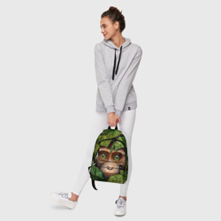 Рюкзак с принтом Обезьяна в джунглях для любого человека, вид спереди №6. Цвет основы: белый