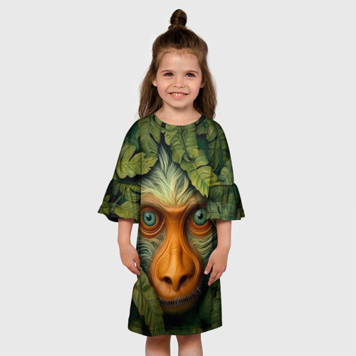 Детское платье 3D с принтом Обезьяна  в   джунглях, вид сбоку #3