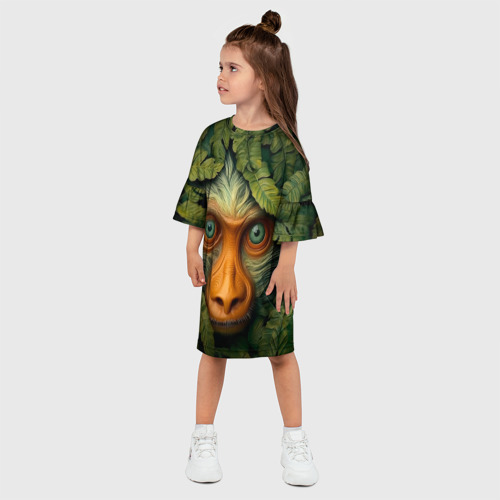Детское платье 3D с принтом Обезьяна  в   джунглях, фото на моделе #1