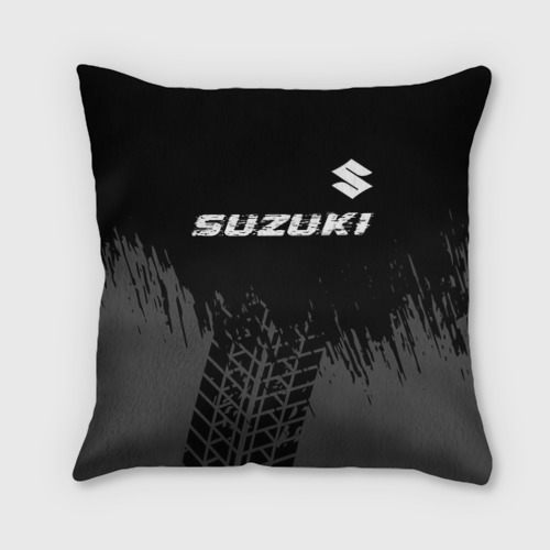 Подушка 3D Suzuki Speed на темном фоне со следами шин: символ сверху