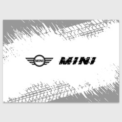 Поздравительная открытка Mini Speed на светлом фоне со следами шин: надпись и символ