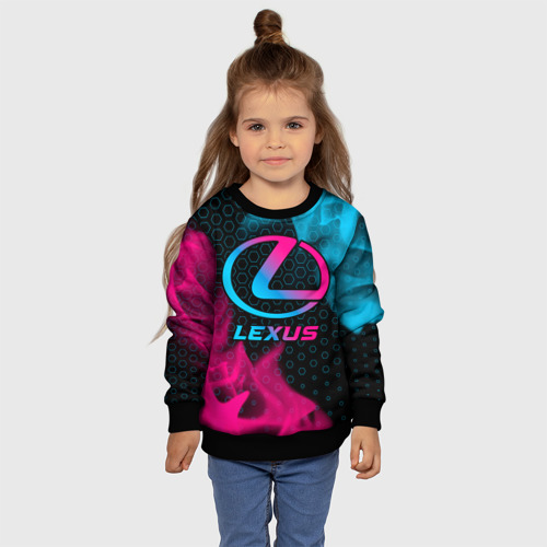 Детский свитшот 3D с принтом Lexus - neon gradient, фото #4