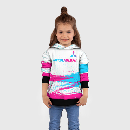 Детская толстовка 3D Mitsubishi neon gradient style: символ сверху, цвет черный - фото 4