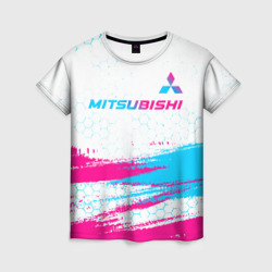 Женская футболка 3D Mitsubishi neon gradient style: символ сверху