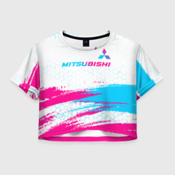 Женская футболка Crop-top 3D Mitsubishi neon gradient style: символ сверху